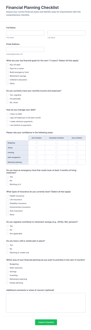 Financial Planning Checklist Form Template