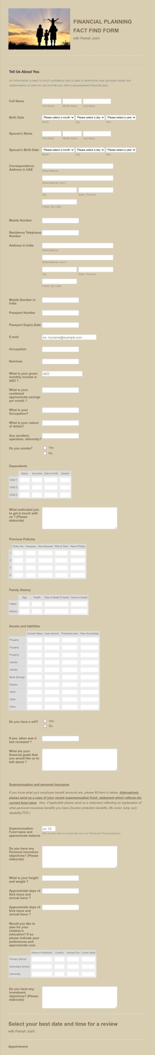 Financial Planning Client Assessment Form Template