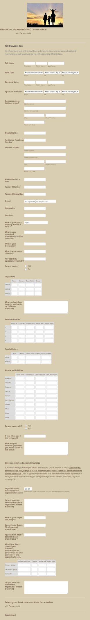 Financial Planning Client Assessment Form Template