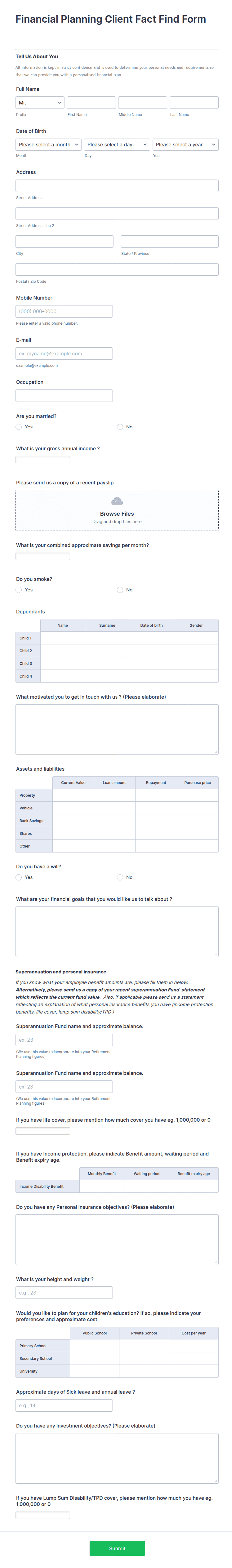 Financial Planning Client Fact Find Form Template | Jotform