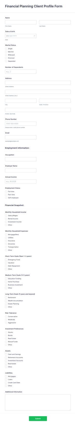 Financial Planning Client Profile Form Template