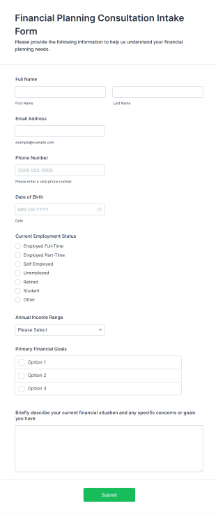 Financial Planning Consultation Intake Form Template