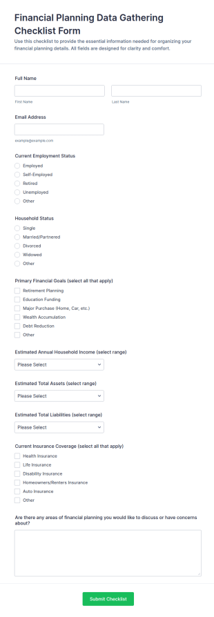 Financial Planning Data Gathering Checklist Form Template