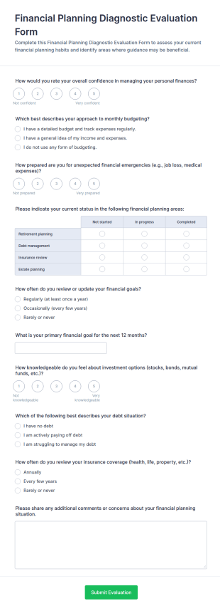 Financial Planning Diagnostic Evaluation Form Template