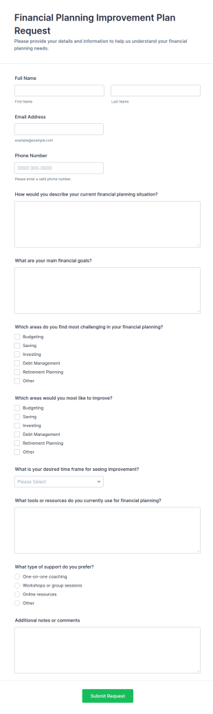 Financial Planning Improvement Plan Request Form Template