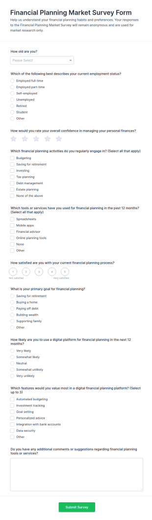 Financial Planning Market Survey Form Template
