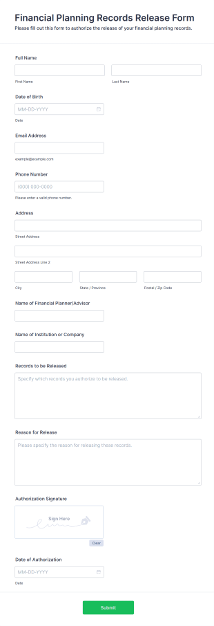 Financial Planning Records Release Form Form Template