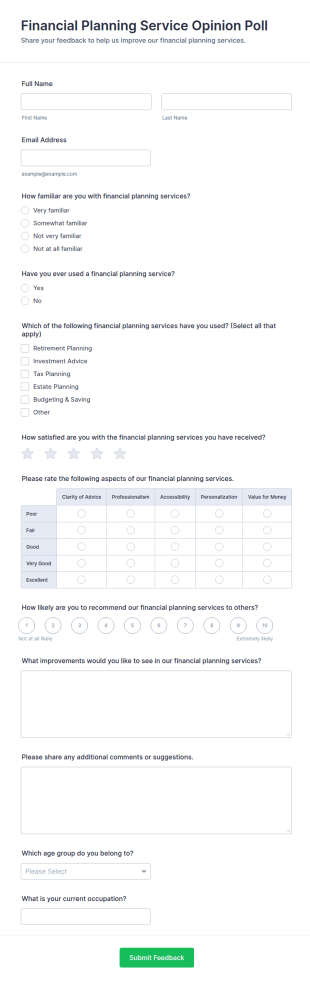 Financial Planning Service Opinion Poll Form Template