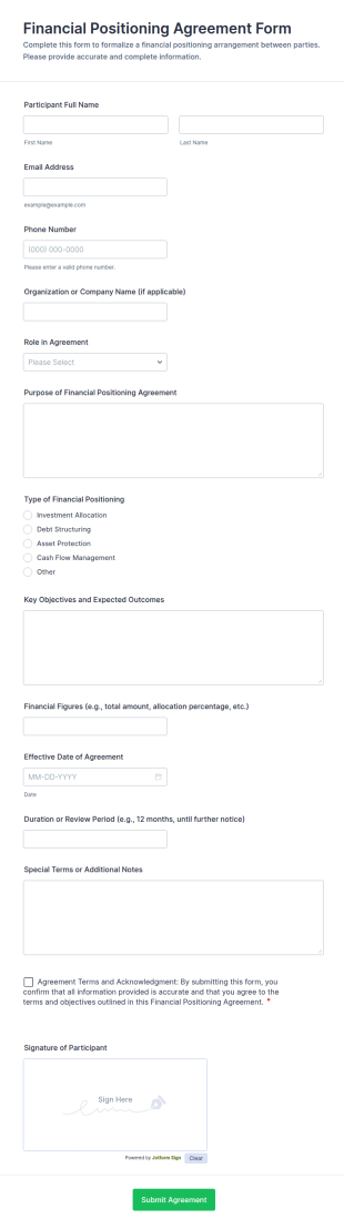 Financial Positioning Agreement Form Template