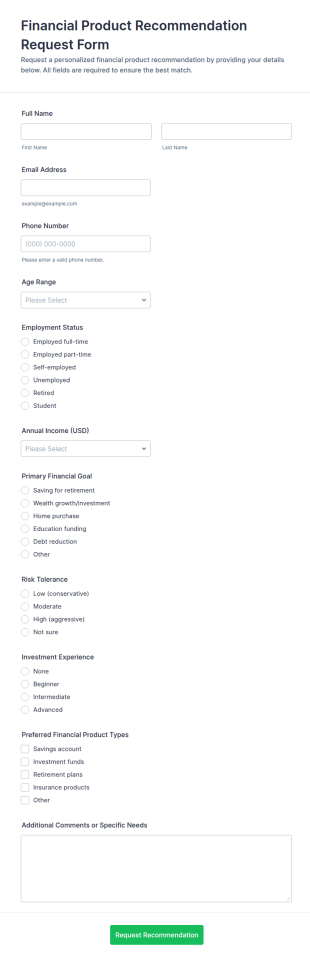 Financial Product Recommendation Request Form Template
