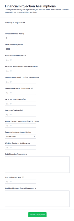 Financial Projection Assumptions Form Template