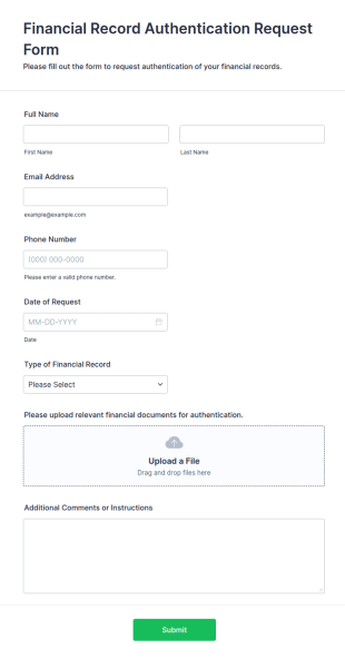 Financial Record Authentication Request Form Template