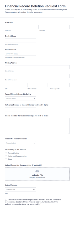 Financial Record Deletion Request Form Template