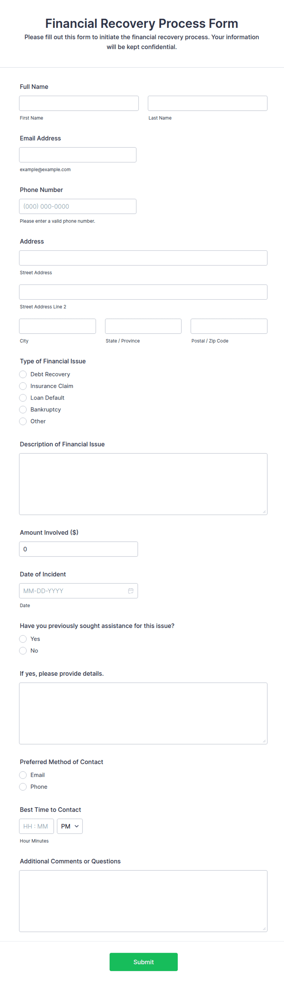 Financial Process Form Financial Recovery Process Form Template | Jotform