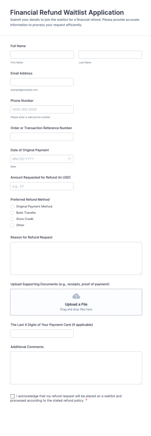 Financial Refund Waitlist Form Template