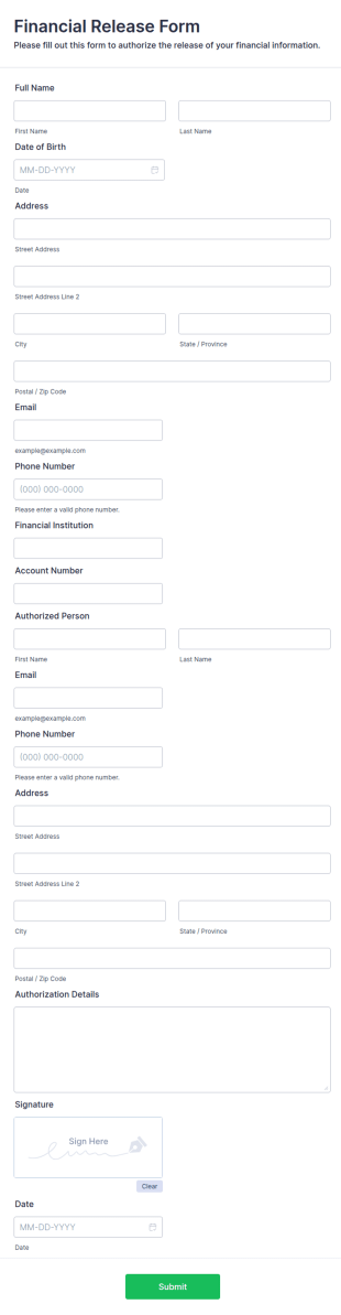 Financial Release Form Template
