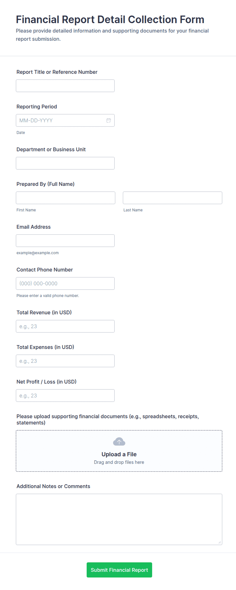 Financial Report Detail Collection Form Template | Jotform
