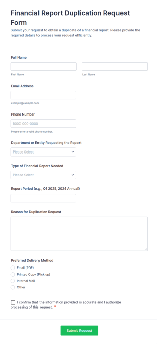 Financial Report Duplication Request Form Template