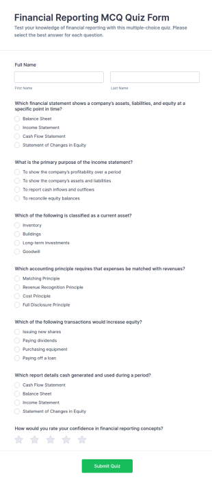 Financial Reporting MCQ Quiz Form Template