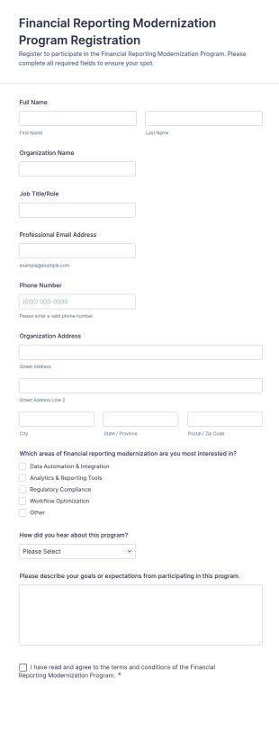Financial Reporting Modernization Program Registration Form Template