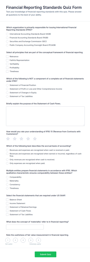 Financial Reporting Standards Quiz Form Template