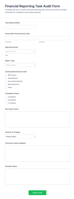 Financial Reporting Task Audit Form Template