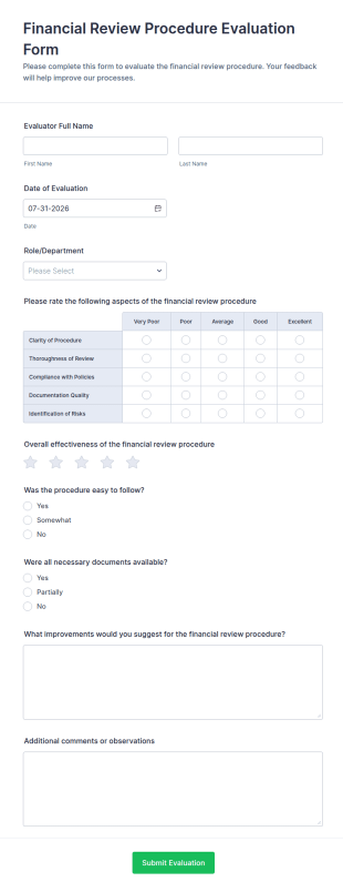 Financial Review Procedure Evaluation Form Template