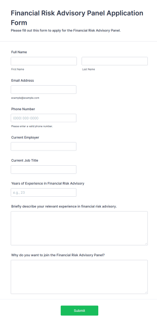Financial Risk Advisory Panel Application Form Template