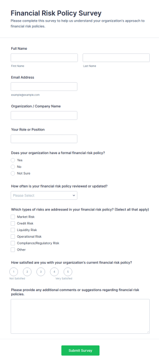 Financial Risk Policy Survey Form Template