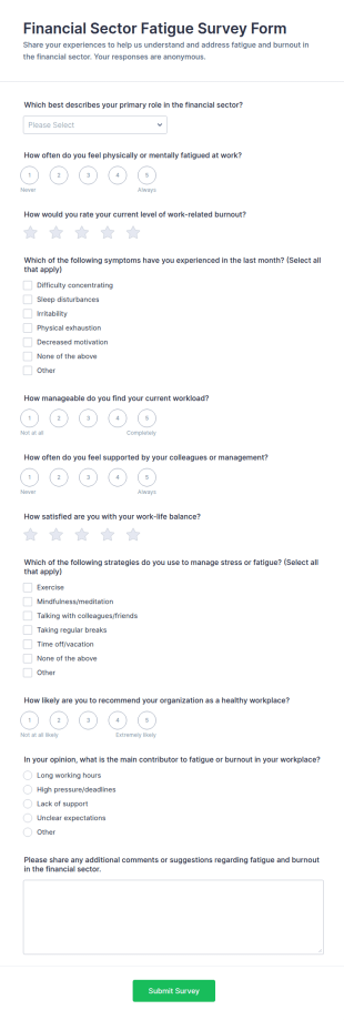 Financial Sector Fatigue Survey Form Template