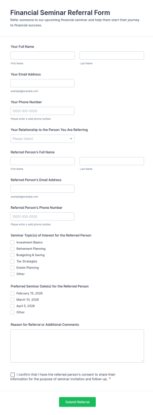 Financial Seminar Referral Form Template