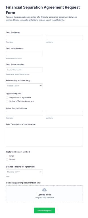 Financial Separation Agreement Request Form Template