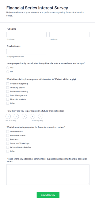 Financial Series Interest Survey Form Template