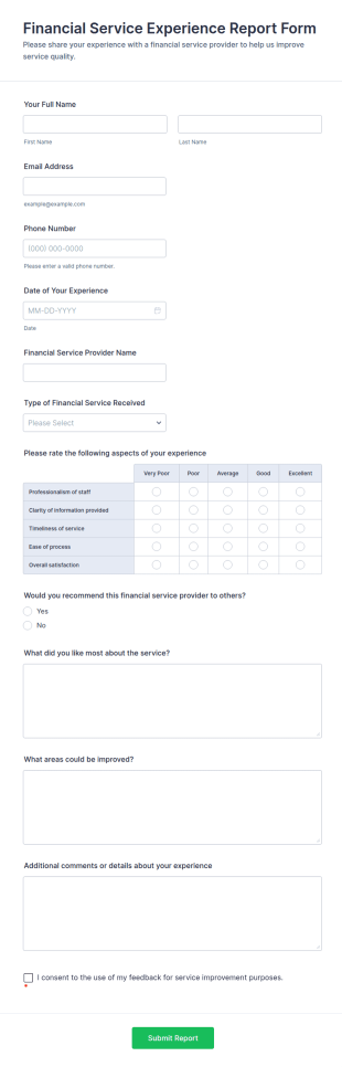 Financial Service Experience Report Form Template