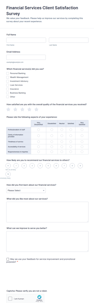 Financial Services Client Satisfaction Survey Form Template
