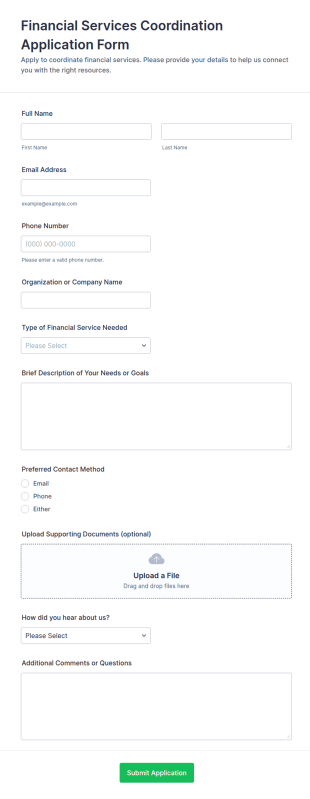 Financial Services Coordination Application Form Template