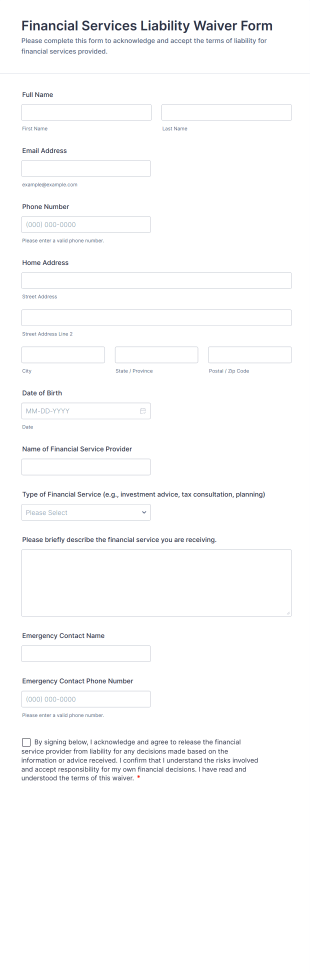 Financial Services Liability Waiver Form Template