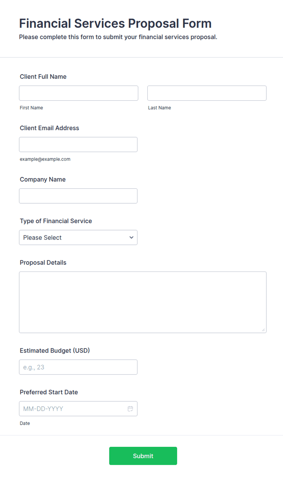 Financial Services Proposal Form Template | Jotform