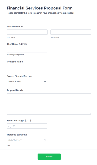 Financial Services Proposal Form Form Template