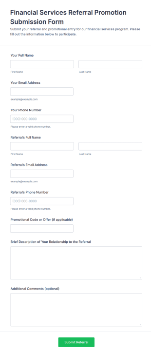Financial Services Referral Promotion Submission Form Template