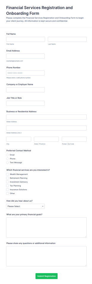 Financial Services Registration And Onboarding Form Template