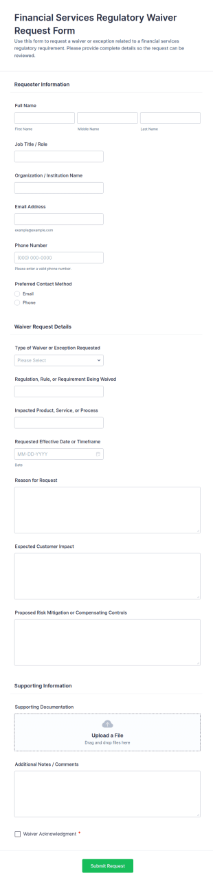 Financial Services Regulatory Waiver Request Form Template