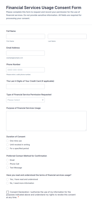 Financial Services Usage Consent Form Template
