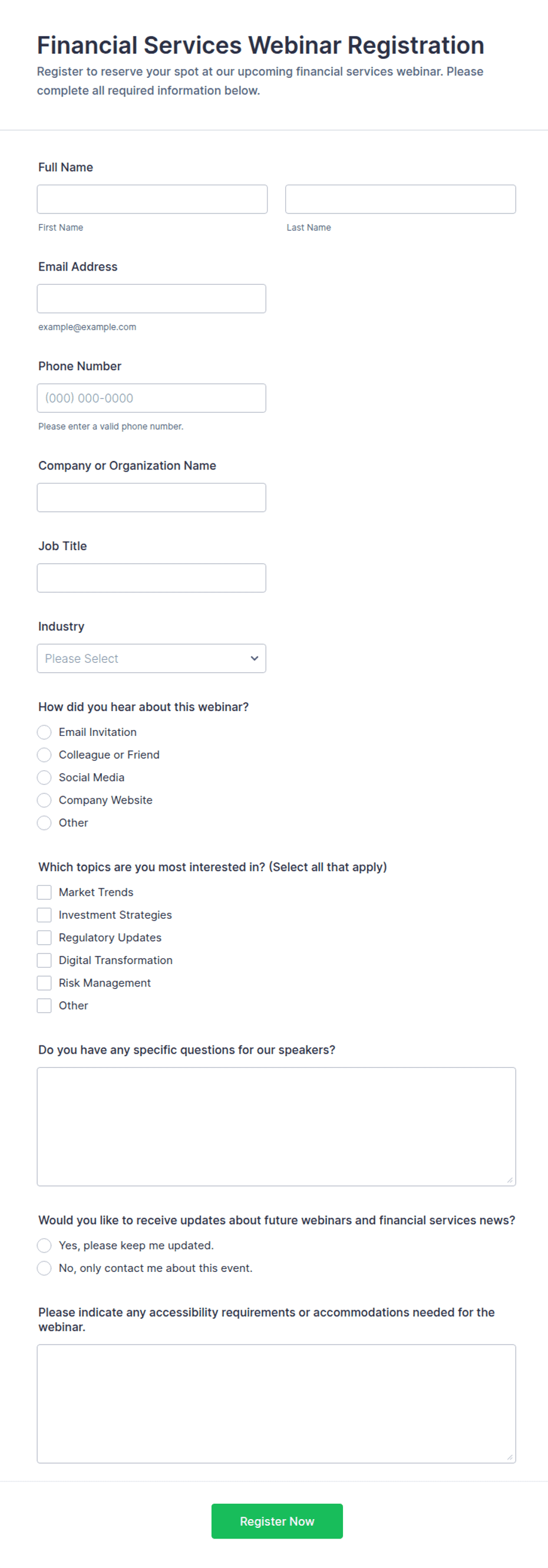 Financial Services Webinar Registration Form Template | Jotform
