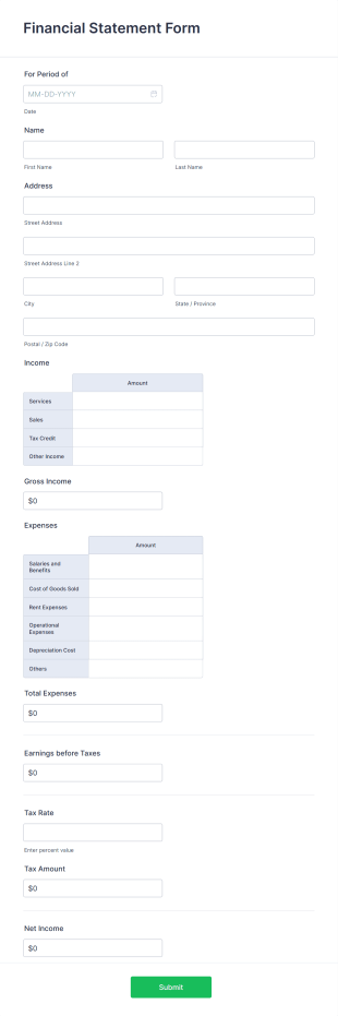 Financial Statement Form Template
