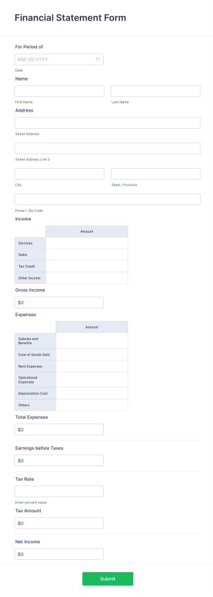 Financial Statement Form Template