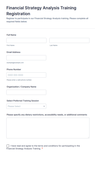 Financial Strategy Analysis Training Registration Form Template