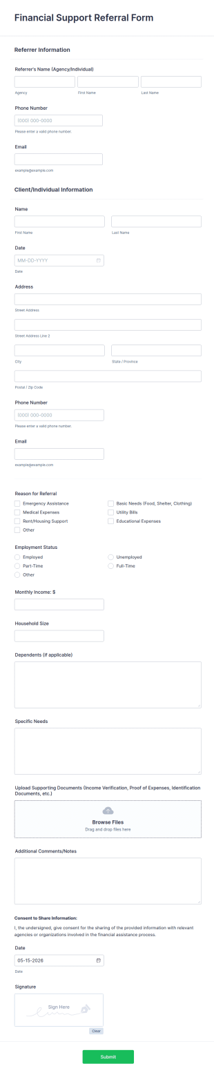 Financial Support Referral Form Template