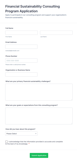 Financial Sustainability Consulting Program Application Form Template