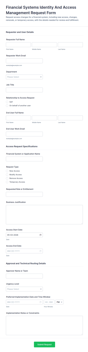 Financial Systems Identity And Access Management Request Form Template